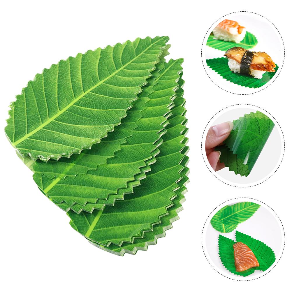 200 Pcs Artificial Sushi Leaves Tray Decorations Fake Leaf for Dish Hotel Plate Bedding