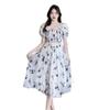 2026 Women's French Floral Puff Sleeve Summer Dress: New Style, Fresh & Gentle, Waist-Cinched, Slimming Skirt