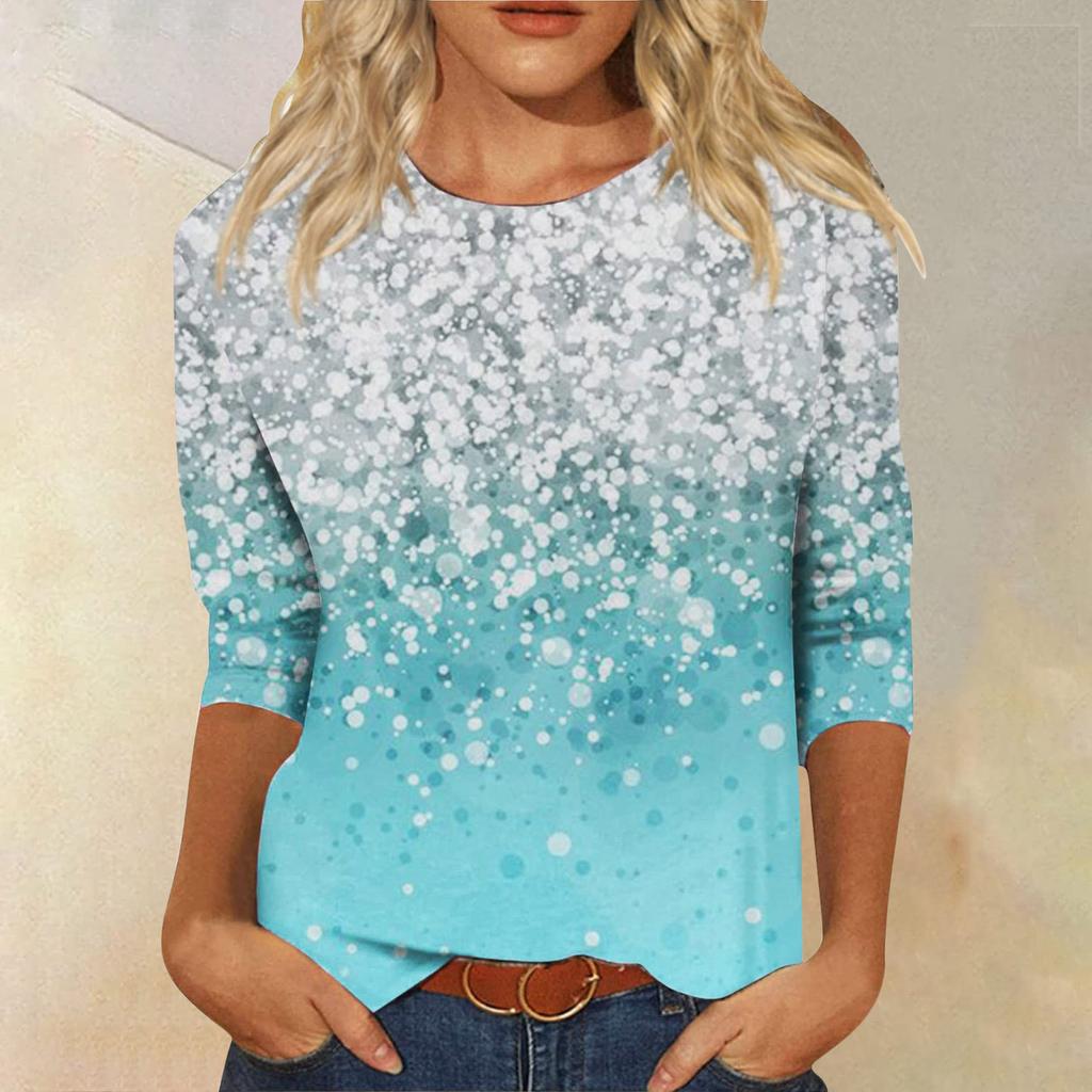 Vår och Höst Rundhals Blommönster 3D Kreativ Personlig Färgglad Tryckt Topp Trendig Casual Långärmad Dam T-shirts