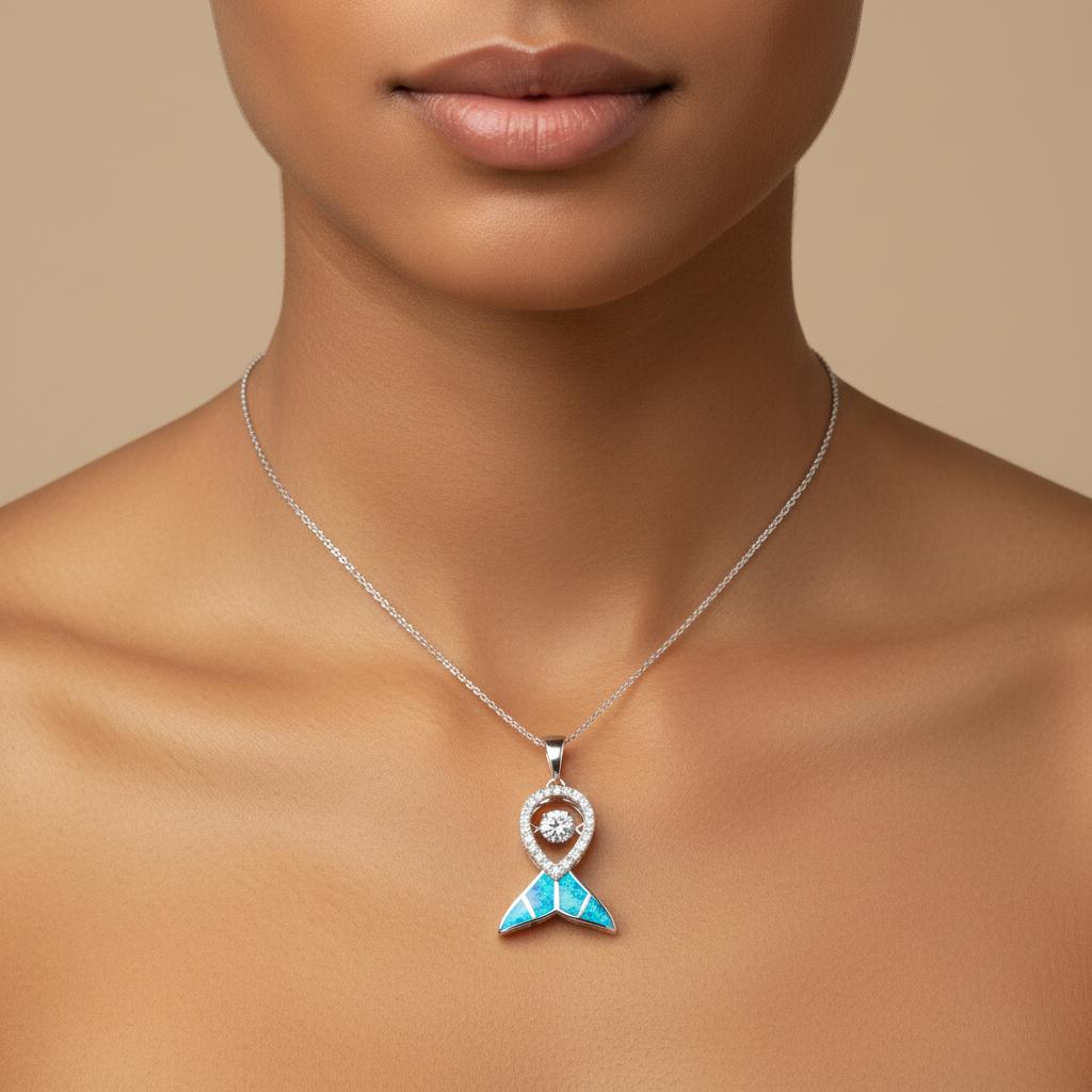 Opal Whale Tail Necklace Fish Tail Pendant Link Chain Opal Necklace Gift 20inches&Fashion