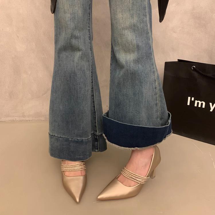 Hochhackige spitze Mary Jane Schuhe Damenschuhe Frühling und Herbst neu dünne Absätze keine müden Füße Temperament Society-Lady goldene einzelne Schuhe