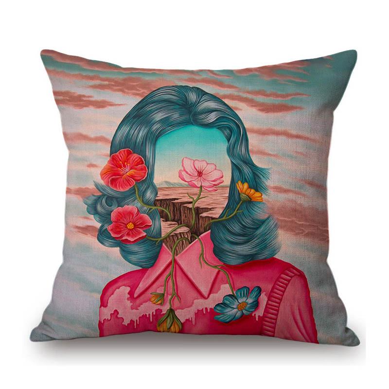 Rafael Silveira Surrealism Oil Painting Pretty Faceless Girl Flower Growth Cotton Linen Sofa Throw Pillow Case Cushion Cover
