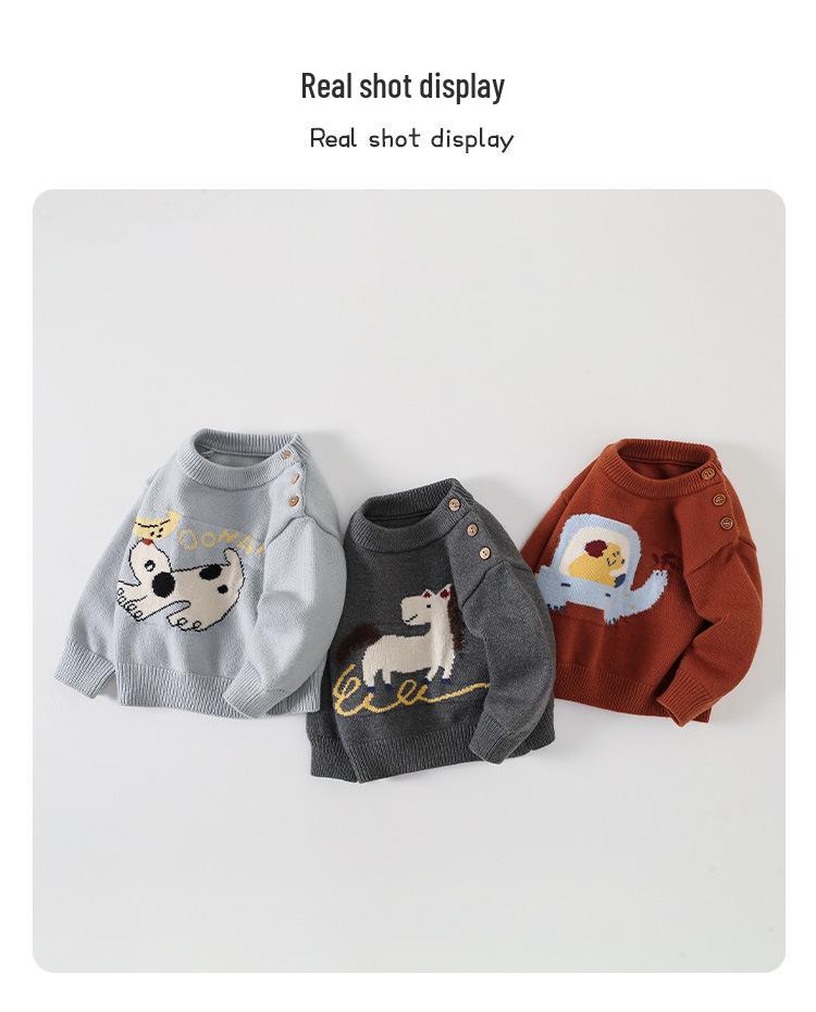Korean Children's Animal Embroidery Boys' Sweater - Soft, Skin-Friendly Knitwear for Autumn/Winter