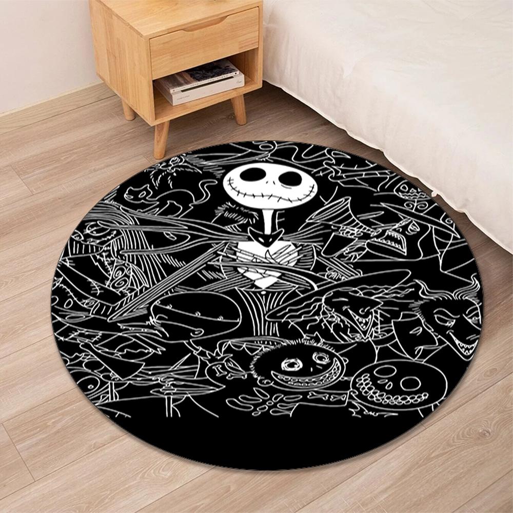 The Nightmare Before Christmas Printed Round Rug Carpet Chair Rug Area Rug Entryway Doormats,for Office Chair Living Room Bedroom Kitchen Room.