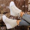2025 New Women Lace-Up Platform Outdoor Wedge Invisible Heel Canvas Shoes Wedge Side Zipper Increased High Breathable Sneakers