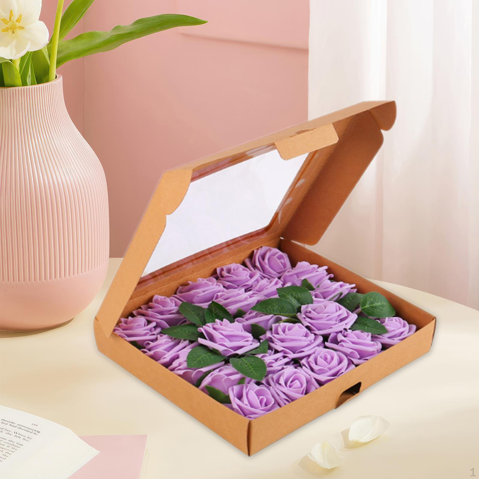 

Artificial Rose Box Bouquet Decorative Vivid Silk Flowers Valentine s Day Gift for Wedding Mom фіолетовий