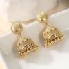 Pair of Vintage Brass Golden-Plated Earrings, Handmade Bohemian Style Bell and Bead Pendant Earrings for Daily Wear and Parties, Christmas Accessory|B