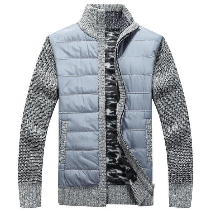 Winter Men's Warm Knitted Jacket with Plush and Thick Standing Collar Men's Loose Size Padded Cardigan