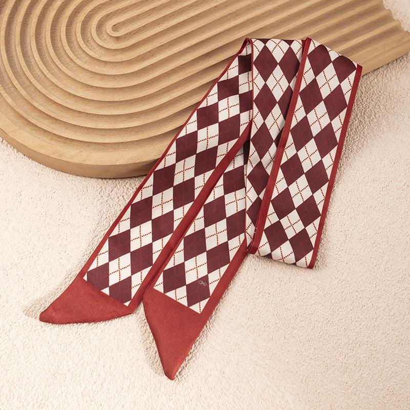 Women's Red Double-Sided Silk Scarf: Versatile Ribbon for Professional OL Wear or Headband, Perfect for Spring/Summer Korean Fashion.