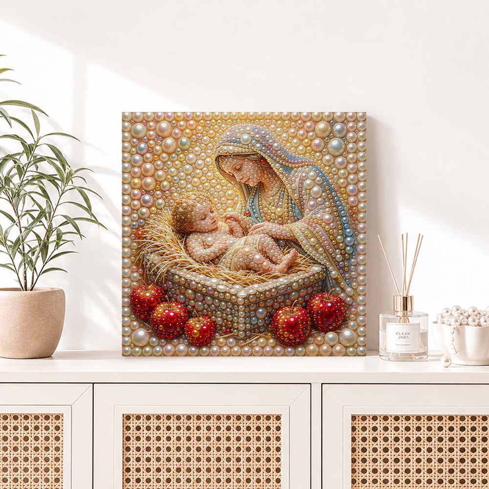 Pearl Painting 5D DIY Decorative Painting. Mother and Sleeping Figure. Cute Holiday Gift. Handmade Art Painting
