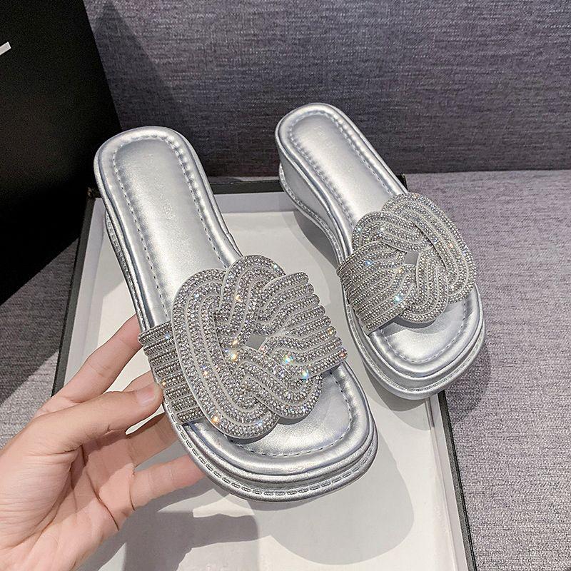 

Fashion Rhinestone Platform Women s Slippers and Ladies Sandals Outside High Up To 5cm Heel Slides Summer Sale Unique 2025 Luxury Shoes 35