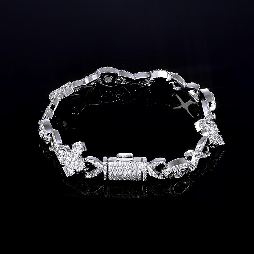Christmas Gift 15mm Cross Eye Cuban Chain Iced 5A Cubic Zirconia Hip Hop Fashion Men's and Women's Jewelry Bracelet