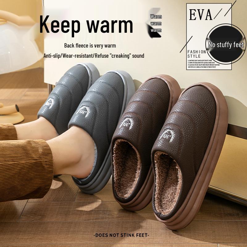 Extra Große Herren PU Leder Plüsch Hausschuhe - Warme Indoor Schuhe für Herbst und Winter