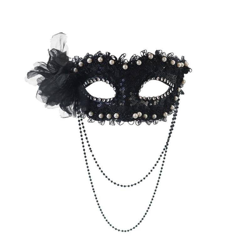 

Elegant Side Flower Faux Pearls Half Face Mask Lightweight Practical Plastic Halloween Party Essential чёрный