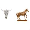 Tribal Bull Head Wall Hanging Art And Horse Figurine Sculpture for Office Farmhouse Bedroom Home
