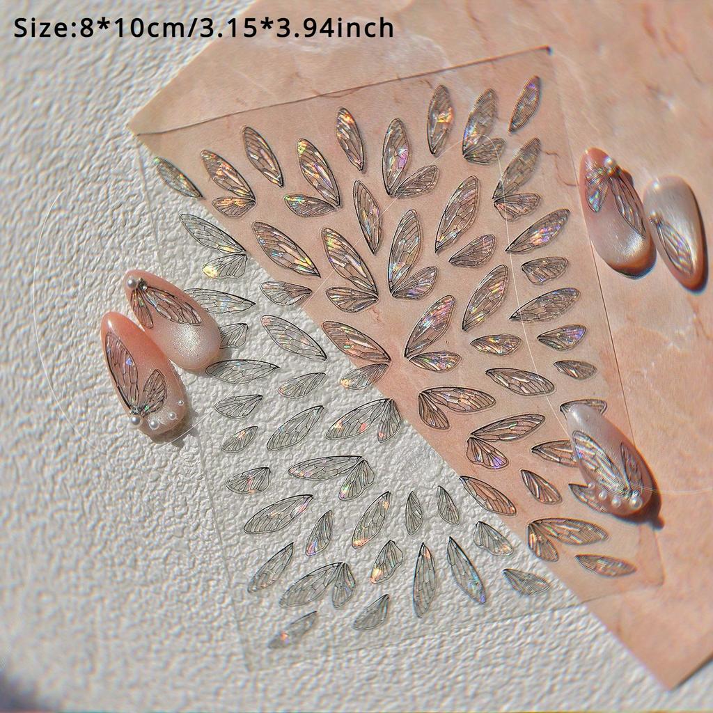 1 Stück Schmetterlingsflügel Nail Art Sticker - Durchscheinendes Feen-Design, Selbstklebende Abziehbilder für DIY Nageldekoration, Fantasy-Thema, Nail Art Zubehör