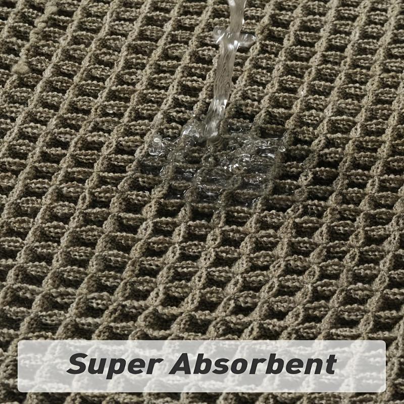 Ultra-Absorbent Waffle Bath Mat - Non-Slip, Machine Washable with Tassels, Rubber Backed Polyester Blend Rug for Bathroom Floor