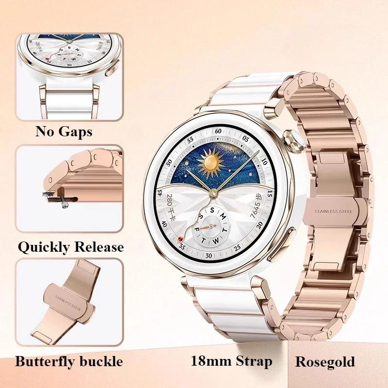 18mm Keramický řemínek pro Huawei Watch GT5/4 41mm/GT5 Pro Watch5 42mm Jemný náramek Kovový náramek k hodinkám Příslušenství pro Huawei Watch GT5 GT4