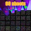 30/60Sheets 3D Glow In The Dark Neon Nail Stickers Nail Art Decorations Glittery Glossy Self-Adhesive with Butterfly Love Heart
