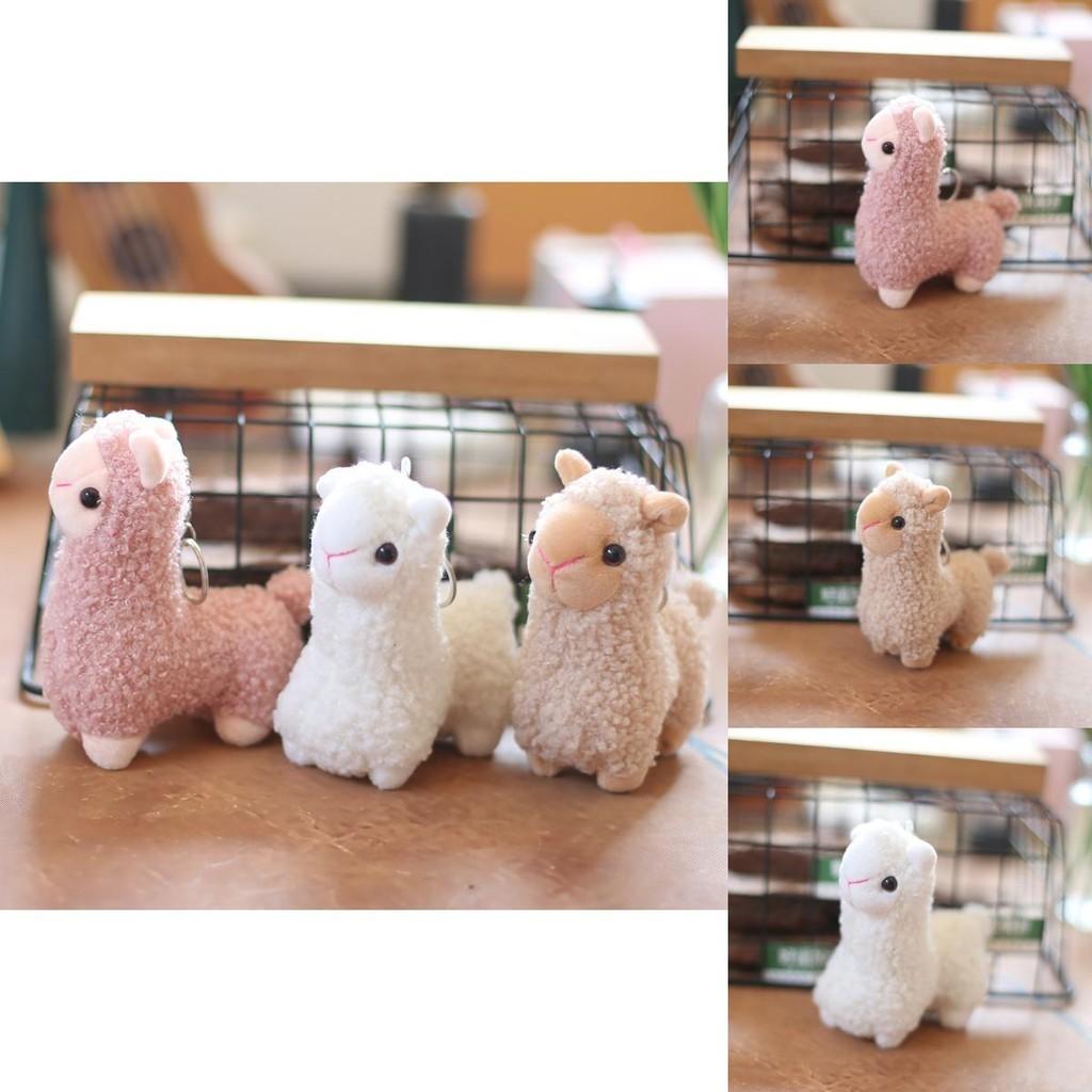 Adorable Soft Alpaca Plush Toy Keychain With Fluffy Short Plush In White Pink Brown
