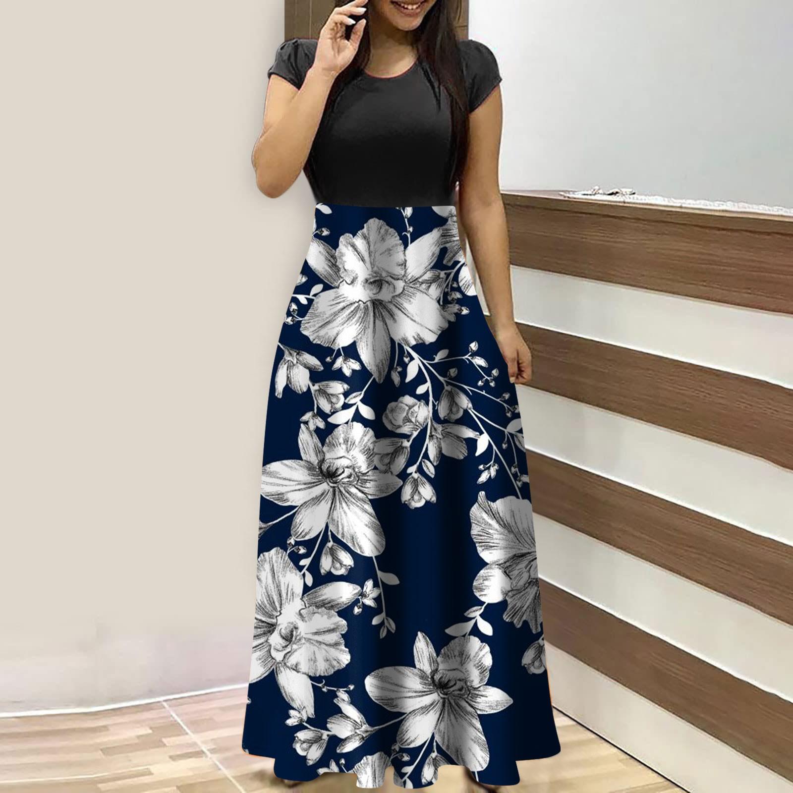 

Летние платья для женщин 2023, модные повседневные платья макси большого размера с цветочным принтом и круглым вырезом, с короткими рукавами XXXL