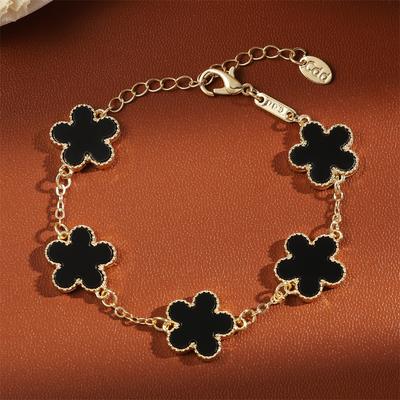 316L Stainless Steel Gold Plated Clover Charm Bracelet Classic Five Leaf Flower Bracelet Jewelry For Women Gift