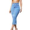 Women's High Waist Denim Hip Hugging Slim Fit Back Slit Skirt With Pockets