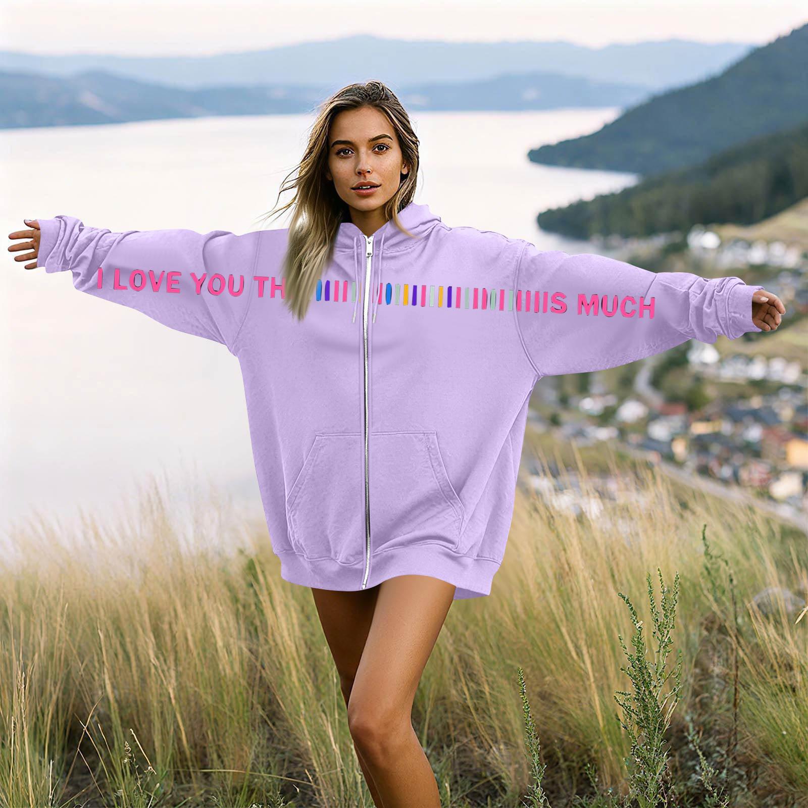 

Жіночий та Чоловічий Унісекс Модний Повсякденний Худі-Пальто з Довгим Рукавом та Принтом, З Круглим Коміром M фіолетовий