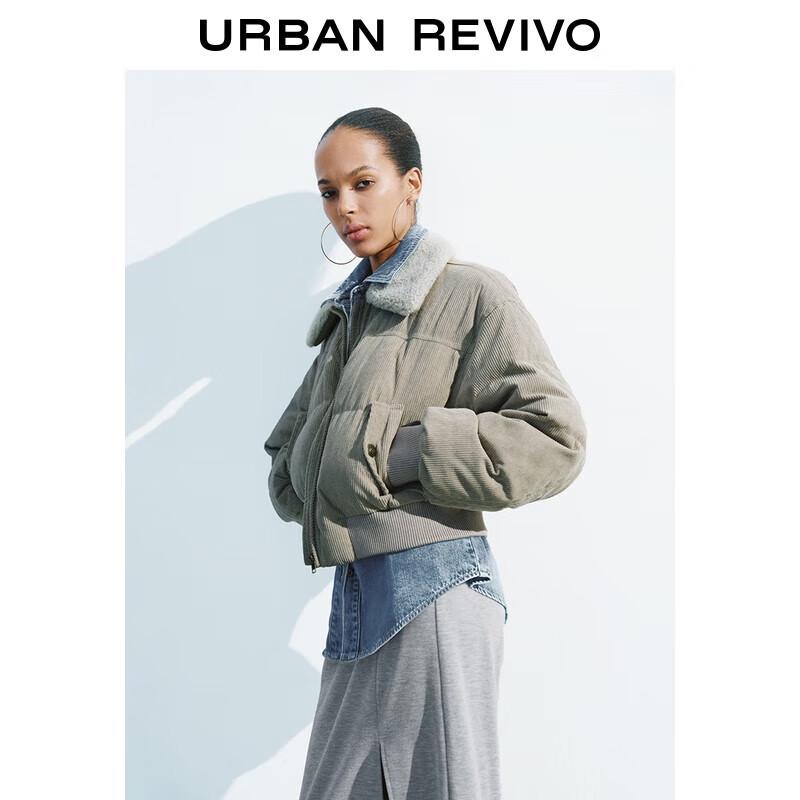 UR2025 Women's Vintage Corduroy Lamb Wool Collar Duck Down Jacket