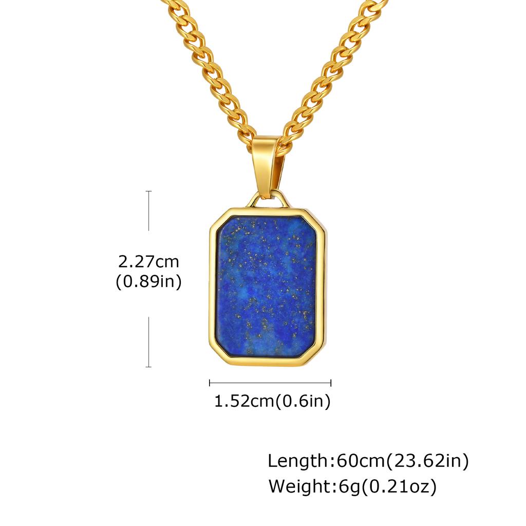 Trendy Stainless Steel Necklace for Men, Square Blue Natural Stone Pendant Necklace, Hip Hop Punk Jewelry Gifts