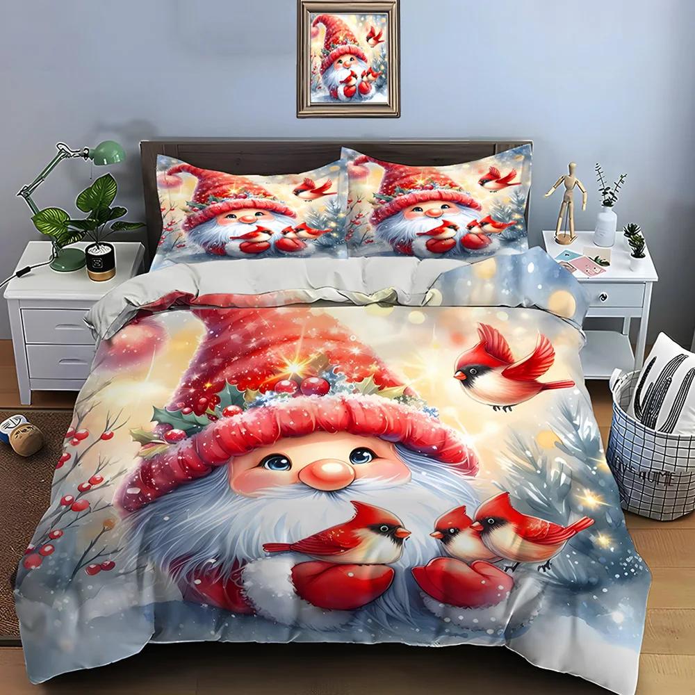 Christmas Gnome Print Bedding Set Duvet Cover 1 Duvet Cover 2 Pillowcases Adult and Children Bedding Set Luxury Holiday Gifts