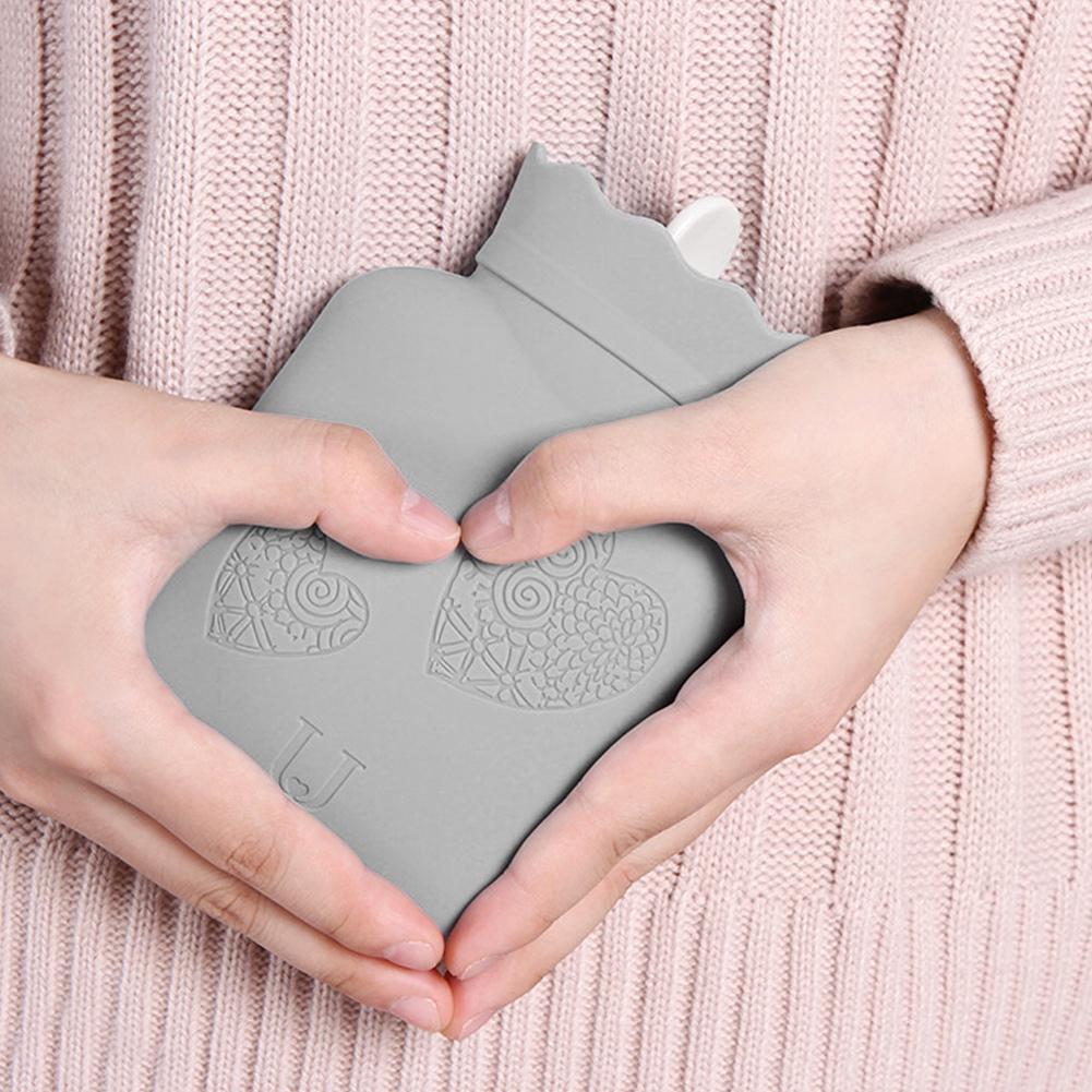Mini Hot Water Bottle Bag Warm Hand Feet Warmer Water Injection Bag for Home OfficeGray