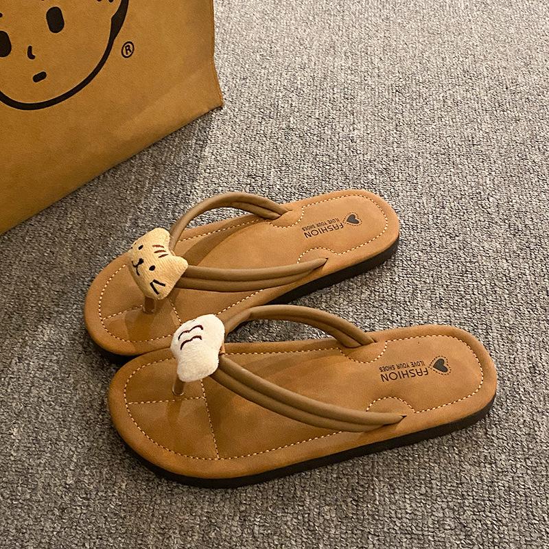 Cartoon niedliche Katze Flip-Flops Damen 2025 Sommer Student Außen Hausschuhe Strand Casual Zehen coole Hausschuhe