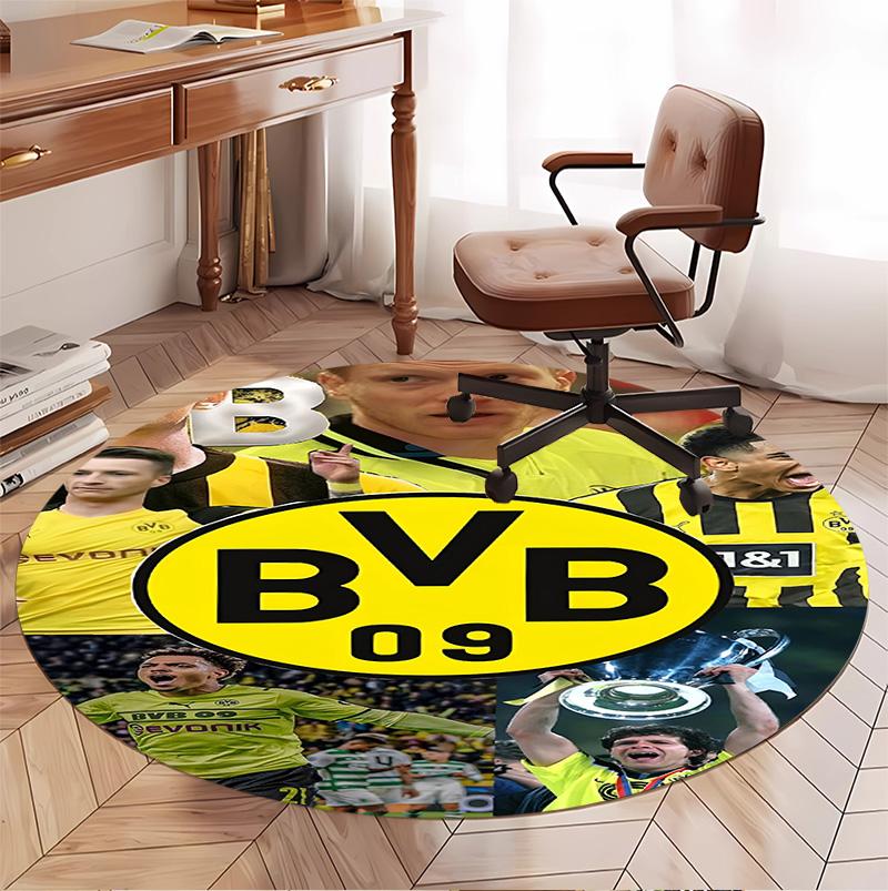 Borussia Dortmund Pattern Round Rug, Indoor/Outdoor Mat, for Picnic, Gameroom, Bedroom, Office, Living Room, Home Decor Carpet, Birthday Gift