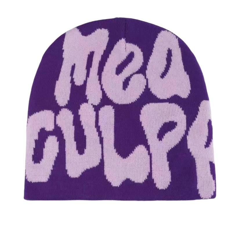 Mea Culpa Trendy Letter Print Beanies Knit  Hat Streetwear Cap Outfit Women Girl
