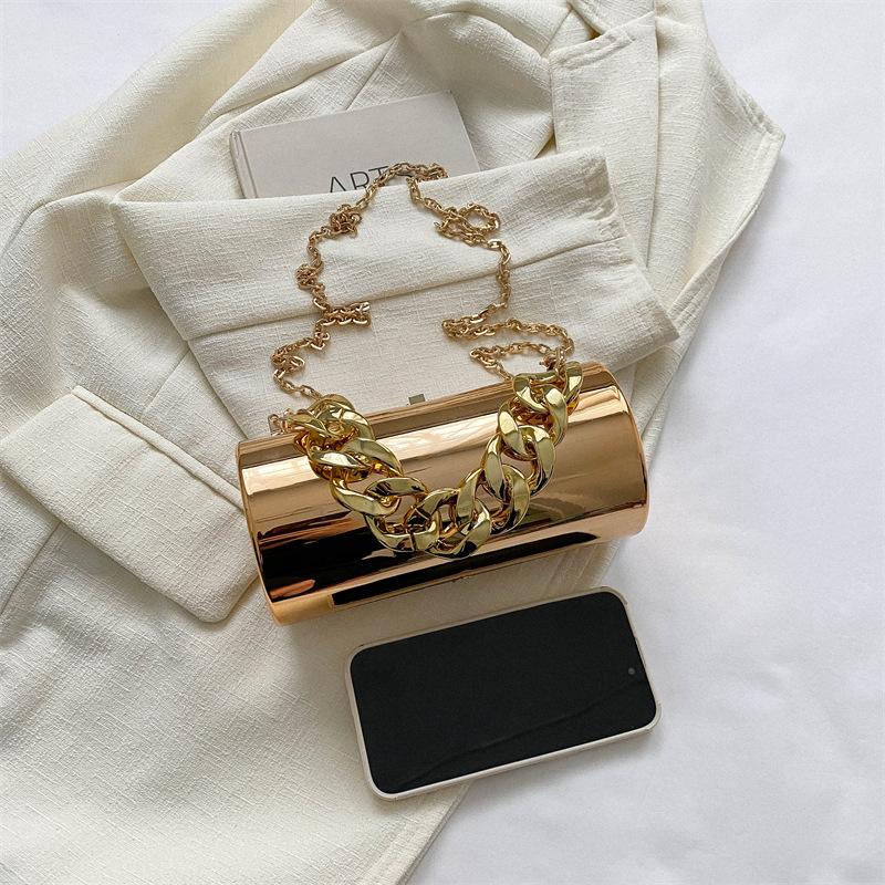 Acrylic cylinder bag 2025 European and American fashion patent leather glossy shoulder bag ins women's thick chain handbag