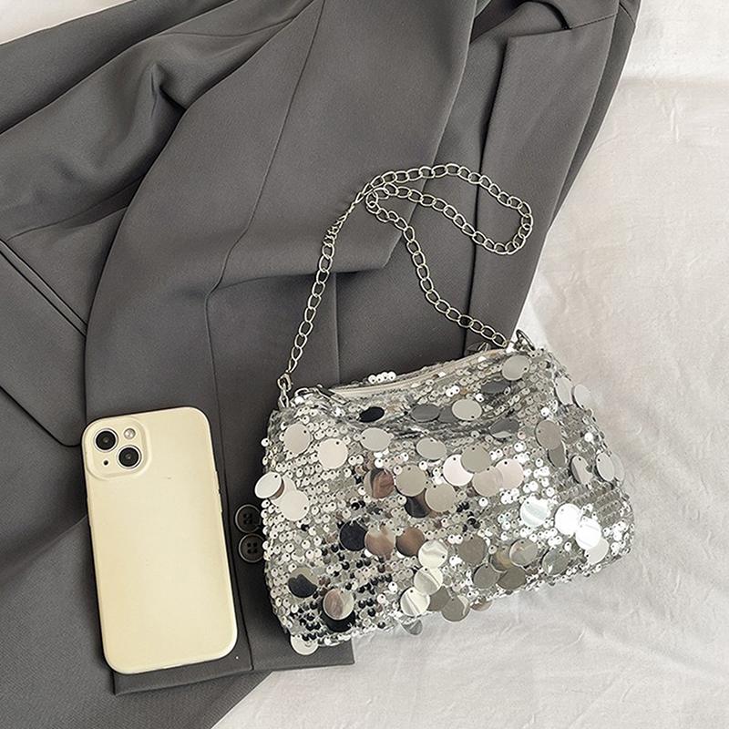 Sequin Evening Party Shoulder Bags For Women Lightweight Portable Ladies Chain Crossbody Bag Solid Color Casual Female Handbag