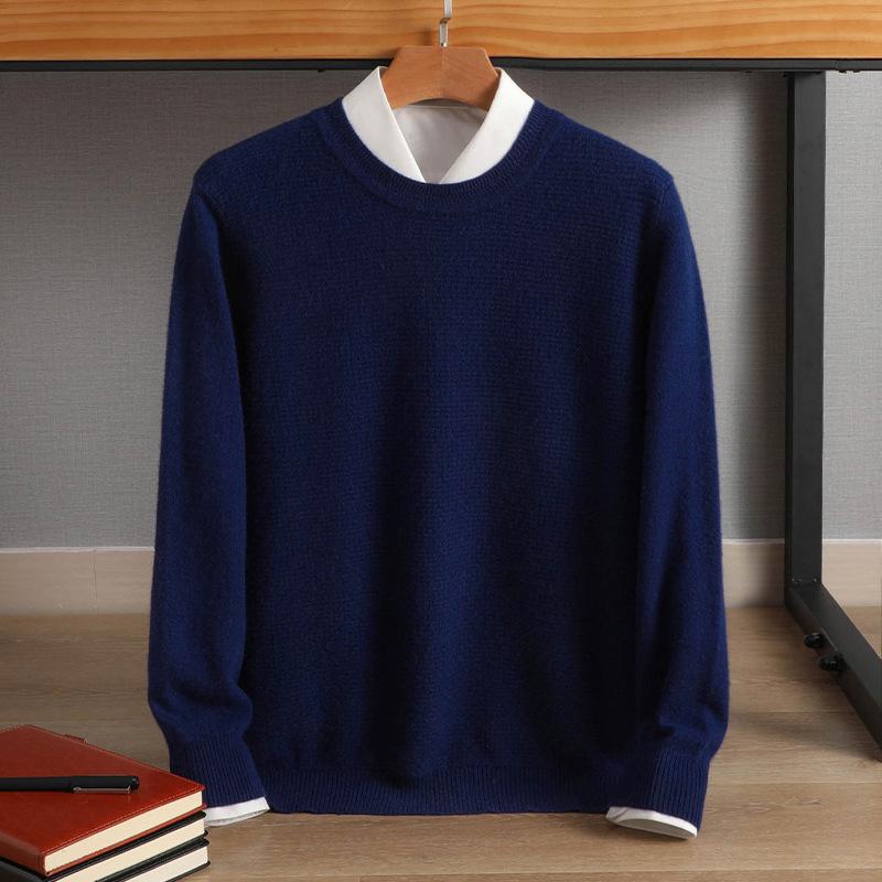 Men's 2022 Pure Wool Knitted Crew Neck Sweater - Long Sleeve, Loose Fit, Mature Casual Jumper
