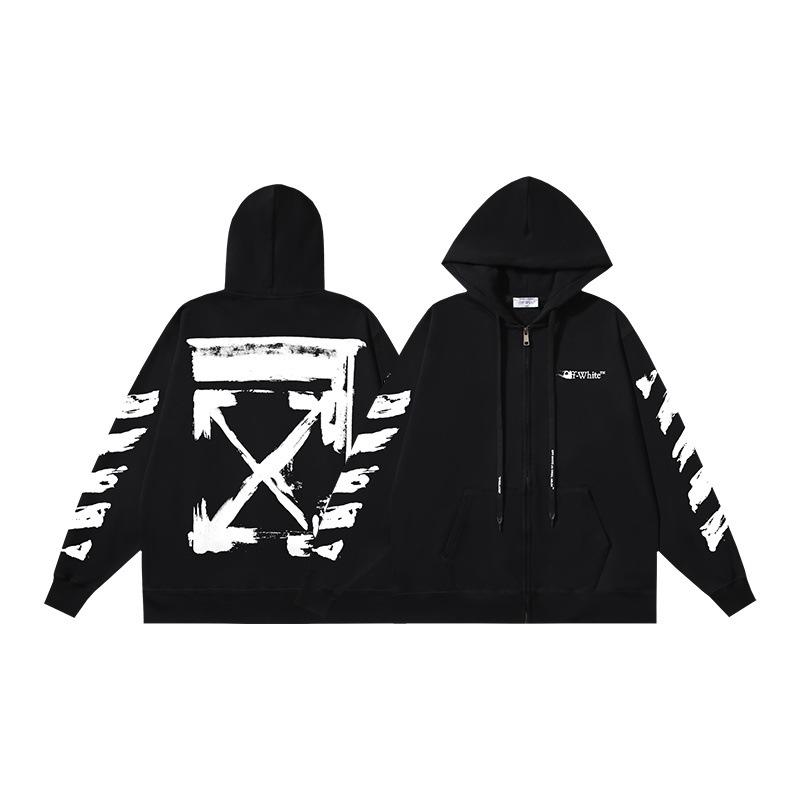 1272 Off-White 2026 Autumn/Winter New OW Graffiti Painted Arrow Pattern Men's and Women's Zipper Hoodie