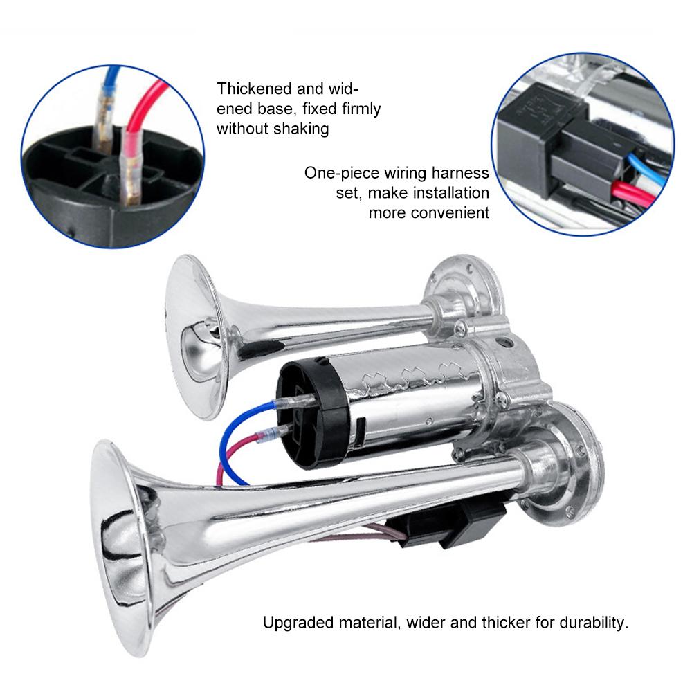 600DB Dvojité trumpety, Super hlasitá sada klaksonů s kompresorem Univerzální pro 12V automobily, motocykly, nákladní automobily, vlaky, lodě