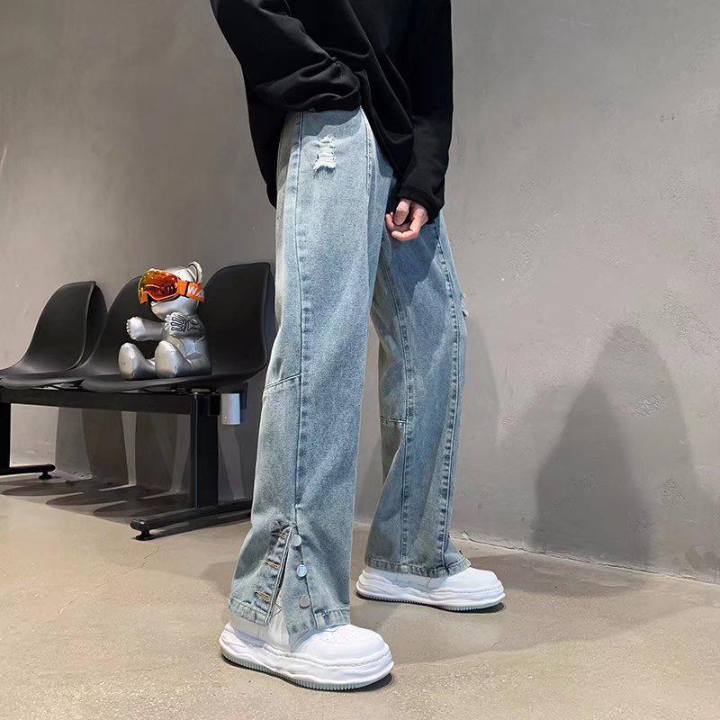 American-Style Embroidered Jeans - Men's Spring/Summer Hip Hop Wide-Leg Trousers