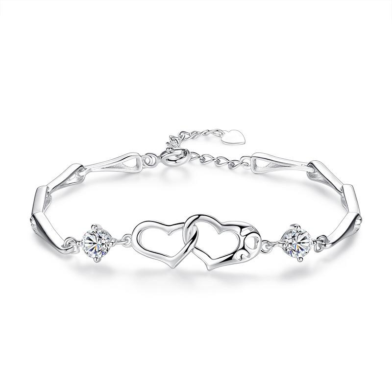 Pure Silver S999 Sterling Silver Heart-to-heart Bracelet, Simple and Sweet Bracelet, Romantic Gift for Girlfriend On Valentine's Day