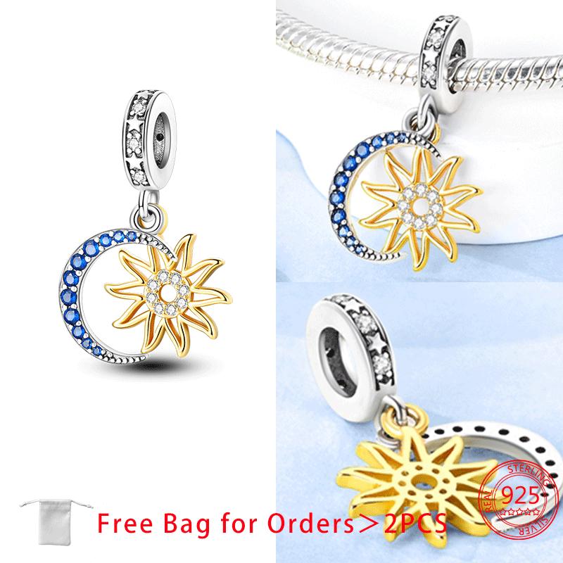 Moon Stars Planets Shining Zircon Beads Pendant Fit Women Diy Copper Charms Jewelry Original Bracelet Fine Delicate Gift