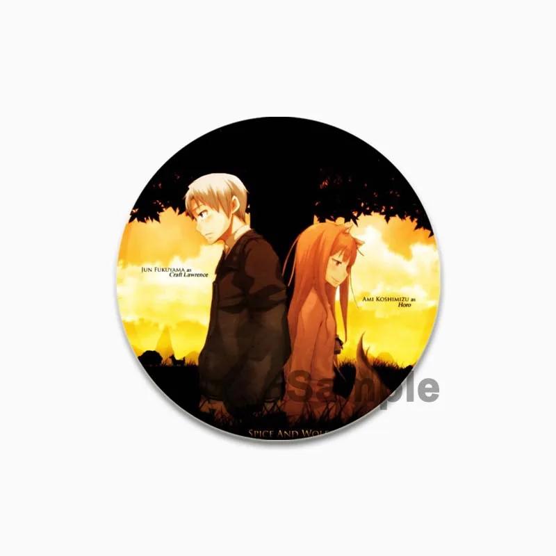 32/44/58mm 58mm Kurafuto Rorensu Horo Badge Cute Anime Wolf Brooches Handmade Platic Lapel Pin for Clothes Hat Backpack Jewelry Accessories