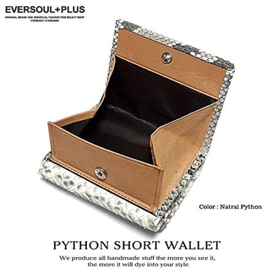 EVERSOUL Compact Wallet, Tri-fold Leather, Python Leather, Genuine Snakeskin Leather, Minimalist Wallet with Coin Purse, Unisex