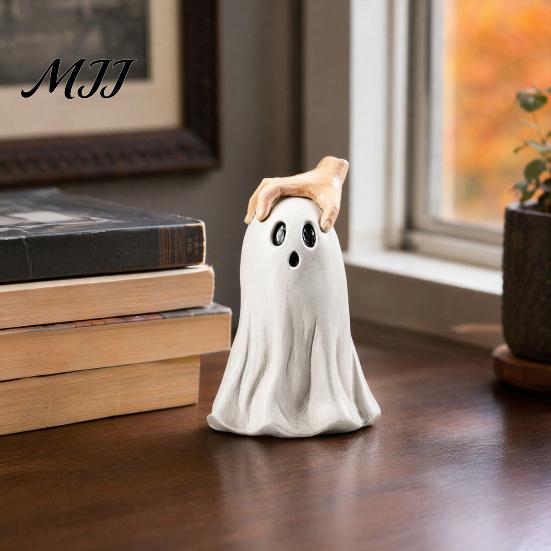 Small Ghost Decoration for Shelves Halloween Figurine, Cute Statue with Creepy Cape Fingers, Artistic Figurine Home Desk Party Decor, Funny