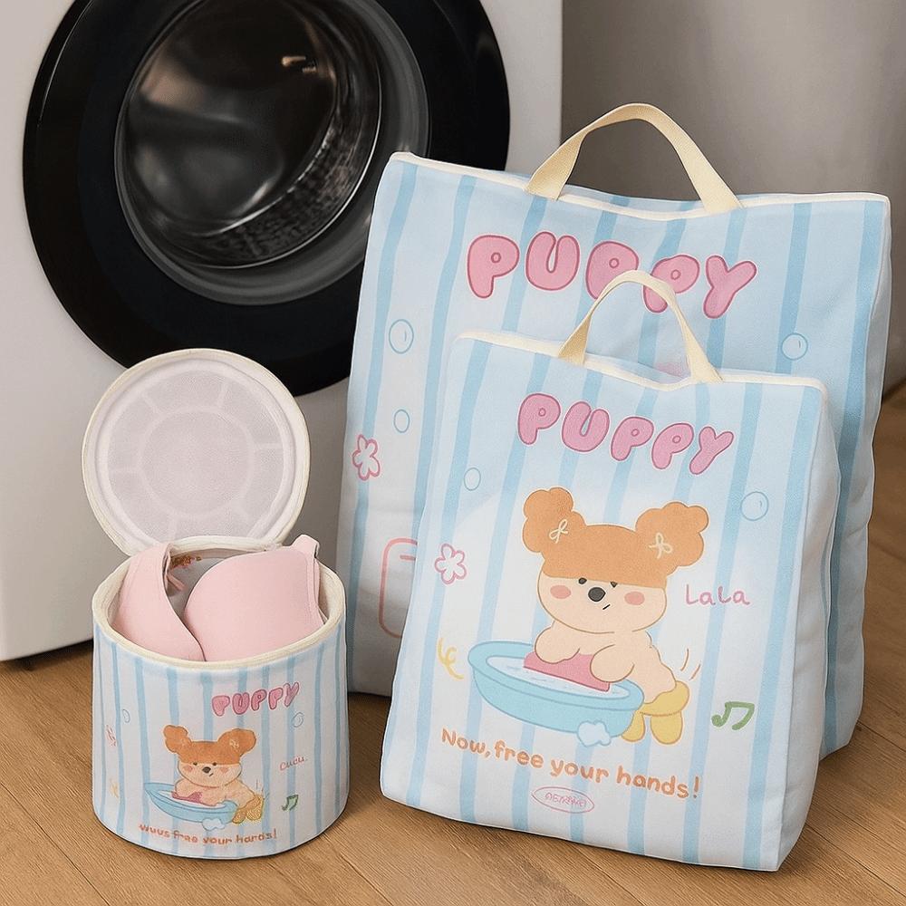 4Pcs/Set Cartoon Bear Laundry Bag Zippered Puppy Printed Laundry Bag  Laundry Care