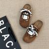 Retro Versatile Fashion Design Sense Niche Baotou Half Slippers Women's Autumn and Winter Lace-up Outer Wear Casual Thick-soled Slippers