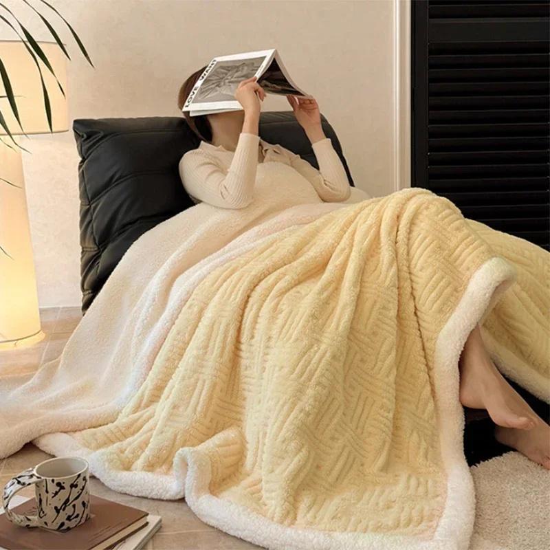 Winter Blanket Coral Fleece Blankets Office Shawl Nap Blanket Air Conditioning Duvet Bedding Warm Sheets 200*230cm
