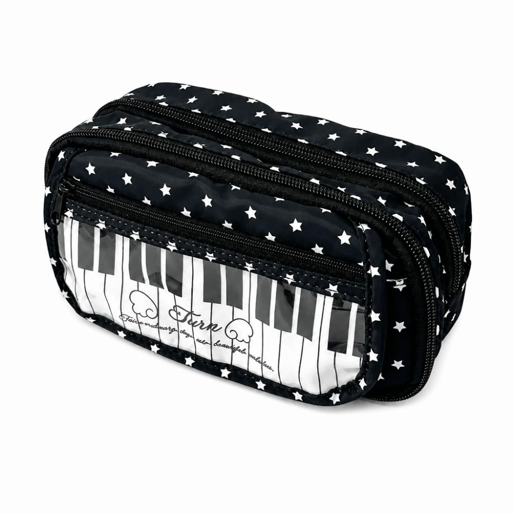 Star Piano Keyboard Print Pen Bag Multi-Layer Stationery Pouch Pencil Pouch School Supplies